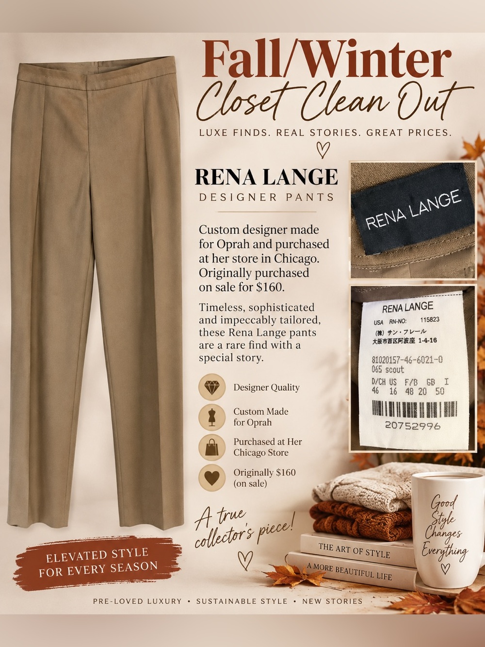 Rena Lange Men's Khaki Straight-Leg Chinos